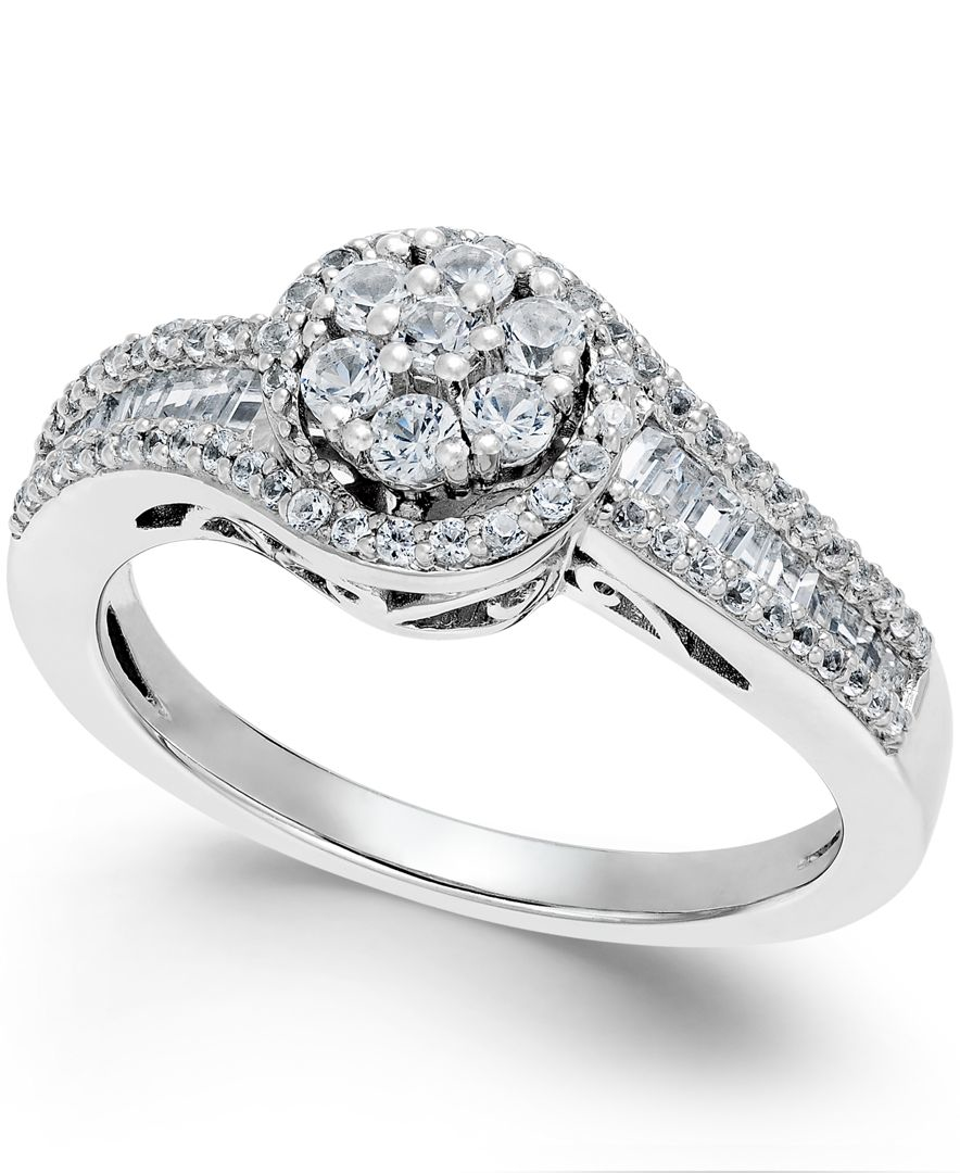  Macy s  Diamond  Halo Promise Ring In Sterling Silver 1 2 